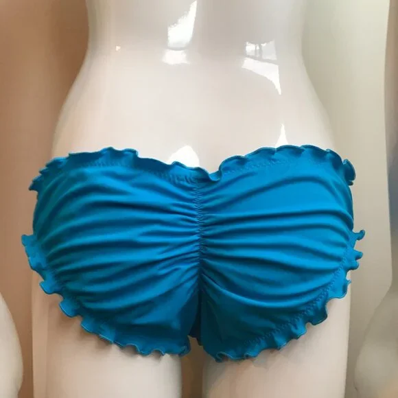 SunDazed 34 DD Bra cup solid turquoise blue underwire top set shirred ruffled - Picture 7 of 11